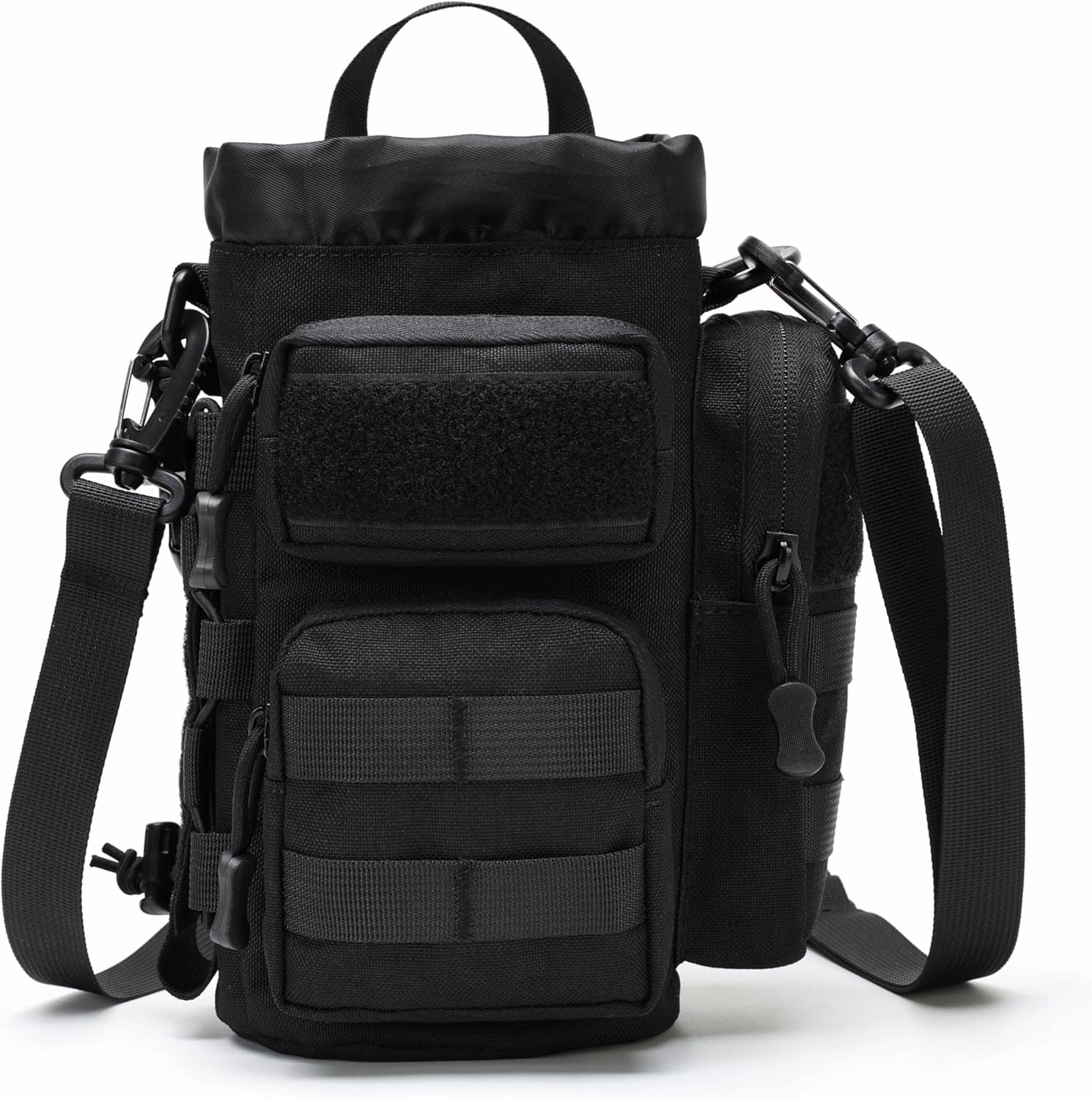 MOLLE Water Bottle Carrier Bag with Adjustable Shoulder Strap, Large Capacity, Multi-Functional Daily Use Universal Tool Pouch for Hiking, Biking, Fishing or Others Outdoors Sports (Black)