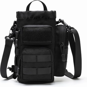 MOLLE Water Bottle Carrier Bag with Adjustable Shoulder Strap, Large Capacity, Multi-Functional Daily Use Universal Tool Pouch for Hiking, Biking, Fishing or Others Outdoors Sports (Black)