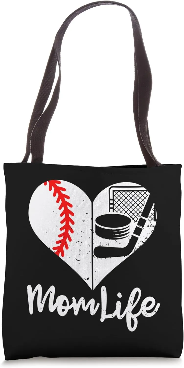 Mom Life Funny Baseball Hockey Mom Tote Bag