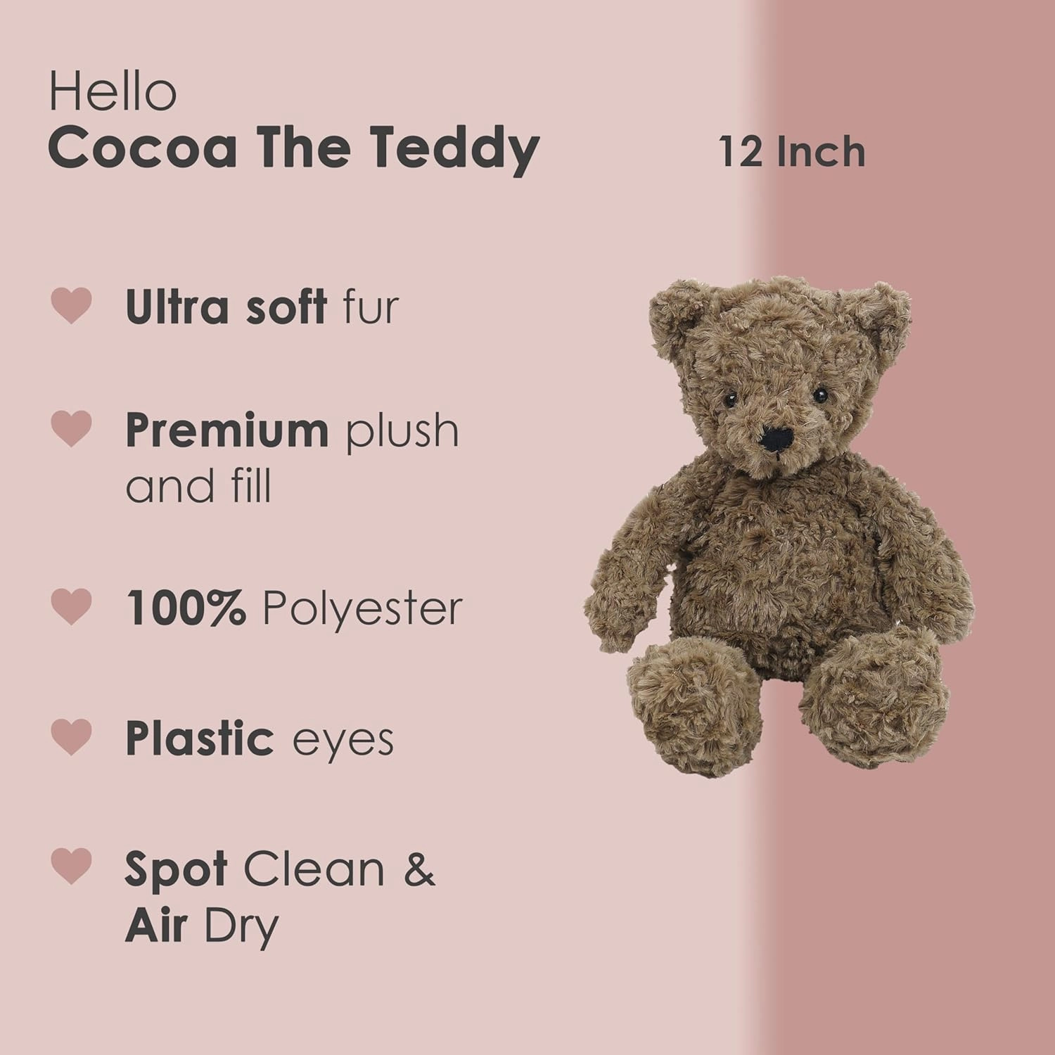 MON AMI Cocoa The Teddy Bear Stuffed Animal - 12" Brown, Teddy Bear Plush, Cute Plushies for Kids of All Ages