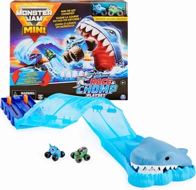 Monster Jam, Mini Megalodon Race and Chomp Playset with 2 Monster Jam Mini Trucks, 1:87 Scale, Kids Toys for Boys and Girls Ages 4-6 