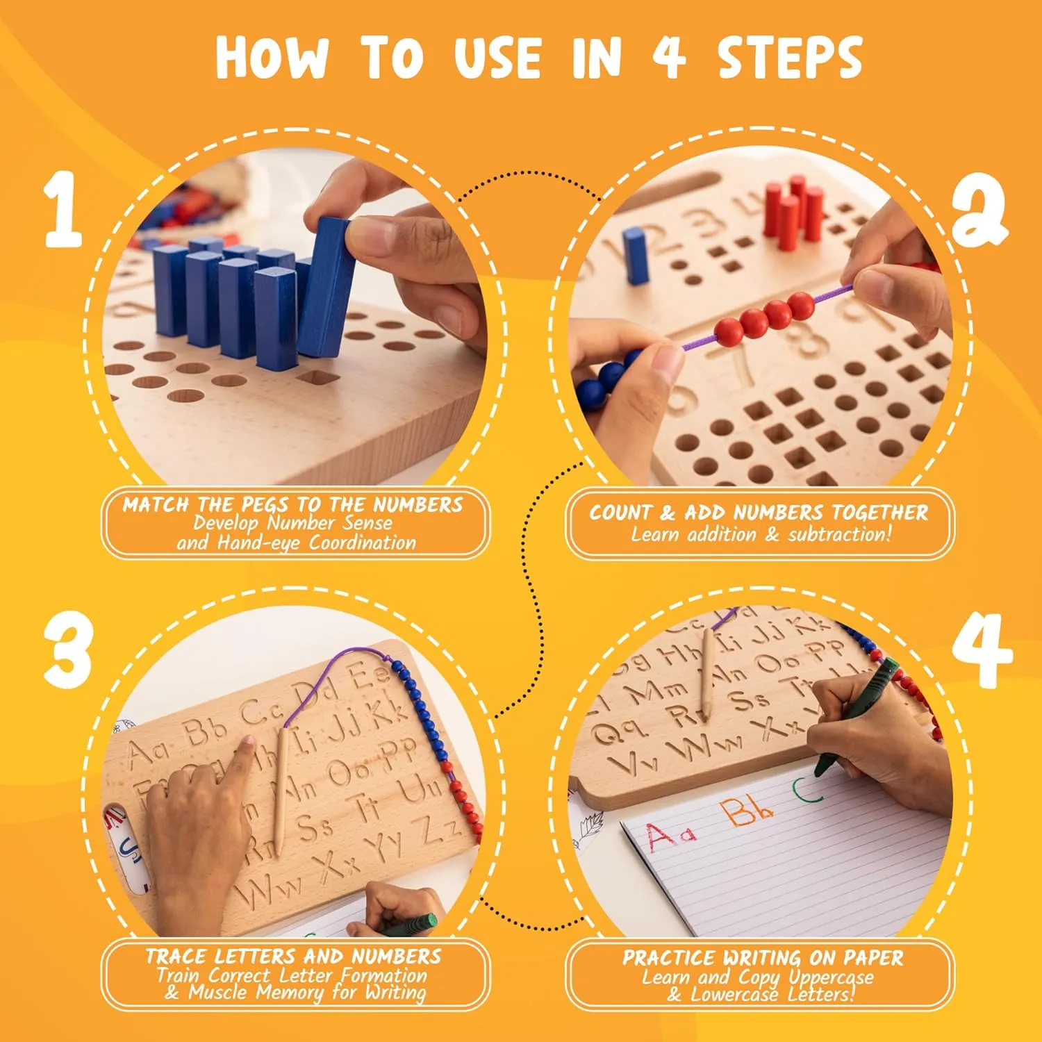 Montessori Counting Peg Board - Number & Letter Tracing Board - Wooden Montessori Alphabet & Counting Toys Toddlers 3  Years Old - Alphabet Learning   Education Home Schooling Materials Pre-K