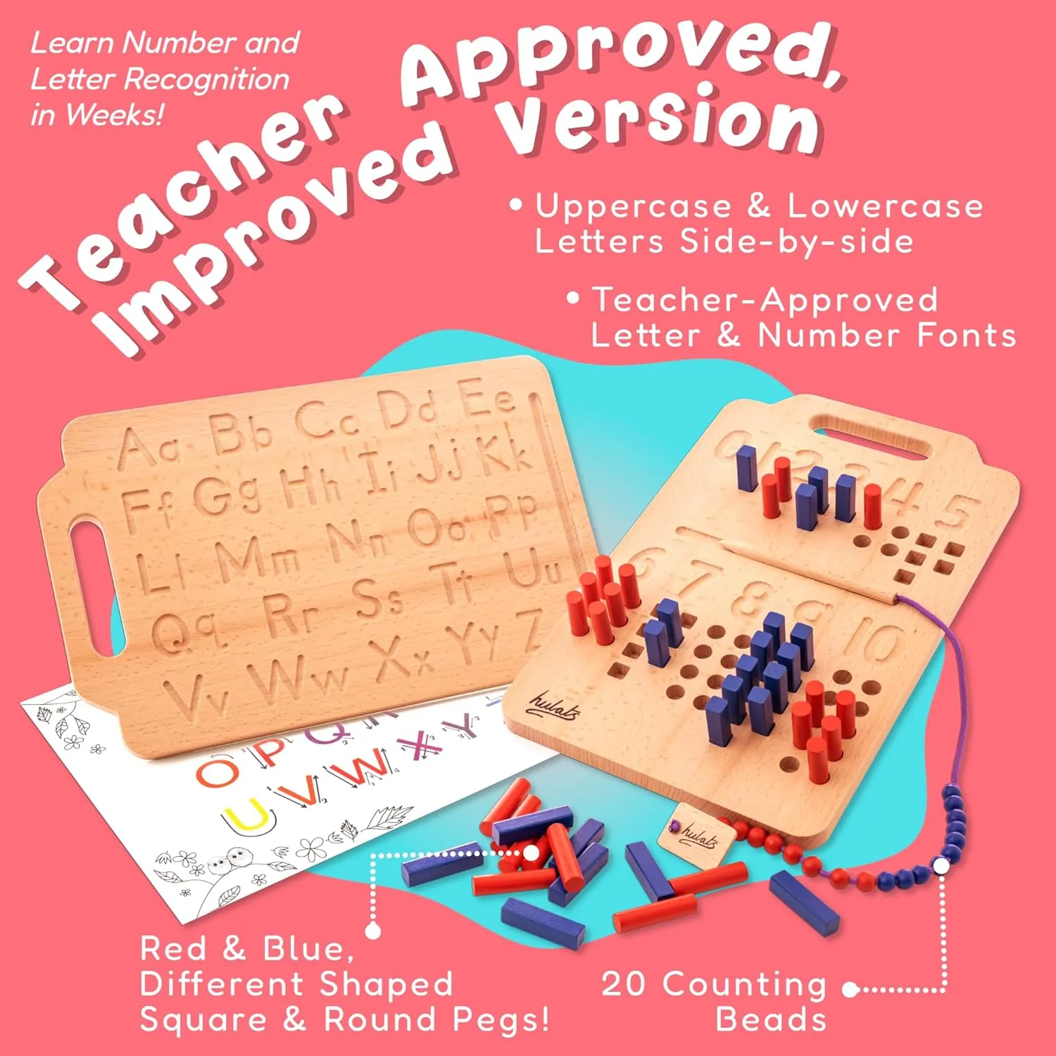 Montessori Counting Peg Board - Number & Letter Tracing Board - Wooden Montessori Alphabet & Counting Toys Toddlers 3  Years Old - Alphabet Learning   Education Home Schooling Materials Pre-K