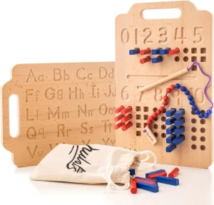 Montessori Counting Peg Board - Number & Letter Tracing Board - Wooden Montessori Alphabet & Counting Toys Toddlers 3  Years Old - Alphabet Learning   Education Home Schooling Materials Pre-K