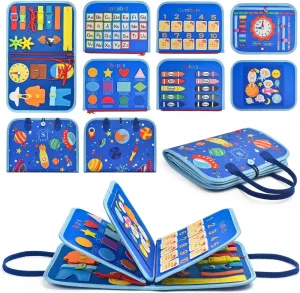 Montessori Sensory Board Busy Board for Toddlers 3-5 Years Old Educational Toys with Life Skills, Alphabet, Animals, Shapes for Travel, Road Trips