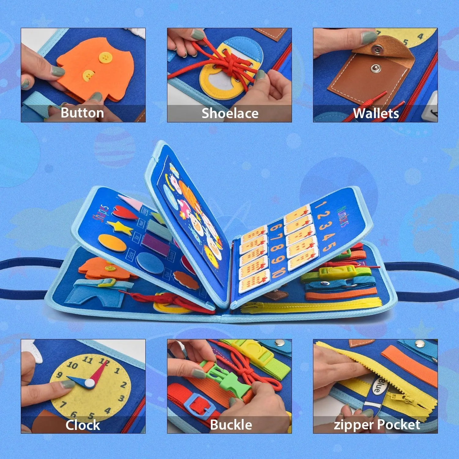 Montessori Sensory Board Busy Board for Toddlers 3-5 Years Old Educational Toys with Life Skills, Alphabet, Animals, Shapes for Travel, Road Trips