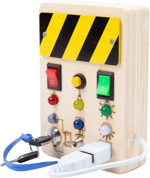 Montessori Square Busy Board-LED Light Switch Toys for Toddlers with Pluggable Wire and Key,Sensory Board Toy,Baby Activity Button Toy,Montessori Toys for 3  Year Old,Travel Toy Gifts for Boys Girls