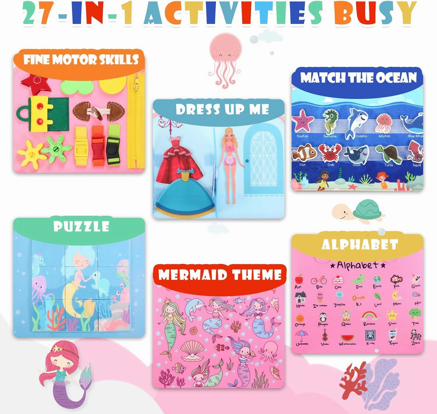 Montessori Busy Board 2 3 4 Year Old Toddlers Girl Toys: Preschool Learning Activity Baby Quiet Book Birthday Gifts Easter Basket Stuffers Classroom Game Autism Educational Travel Toy 12 18 Months