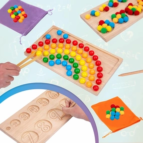 Montessori Wooden Board Bead Game,Beads Counting for Kids,Fine Motor Toys-Number Handwriting Tracking Board-Early Tooders Rainbow Sorting Beads Montessori Toys for 3  Years Old,Gifts for Boys Girls