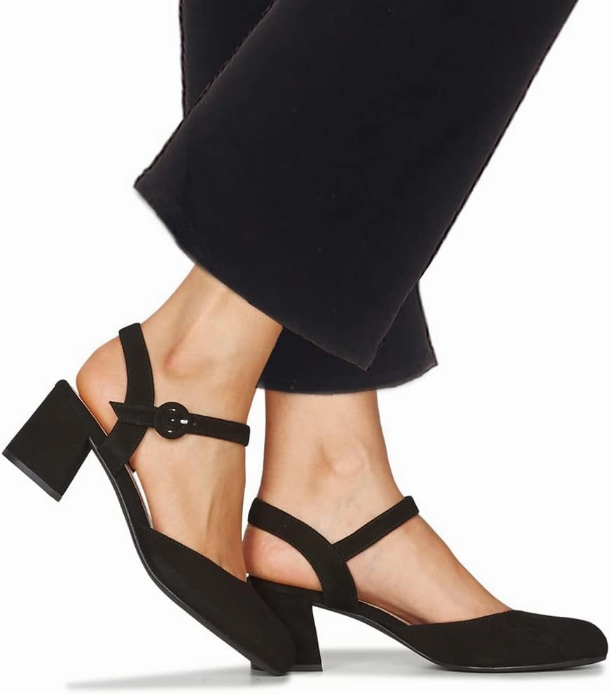 MOOMMO Women Slingback Low Chunky Heels Pumps Shoes Ankle Strap Closed Round Toe Dress Sandals Cutout Backless 2" Block Heel Dress Shoe Suede for Office Lady Wedding Party Comfortable Spring 4-11 M US