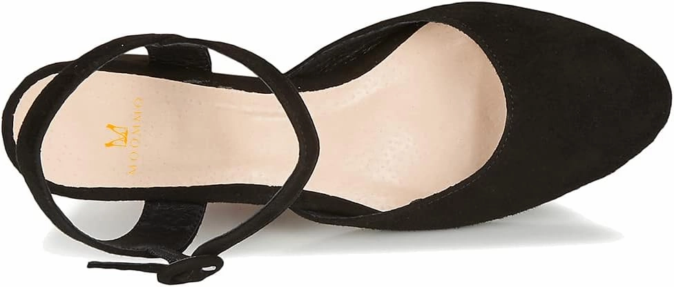 MOOMMO Women Slingback Low Chunky Heels Pumps Shoes Ankle Strap Closed Round Toe Dress Sandals Cutout Backless 2" Block Heel Dress Shoe Suede for Office Lady Wedding Party Comfortable Spring 4-11 M US