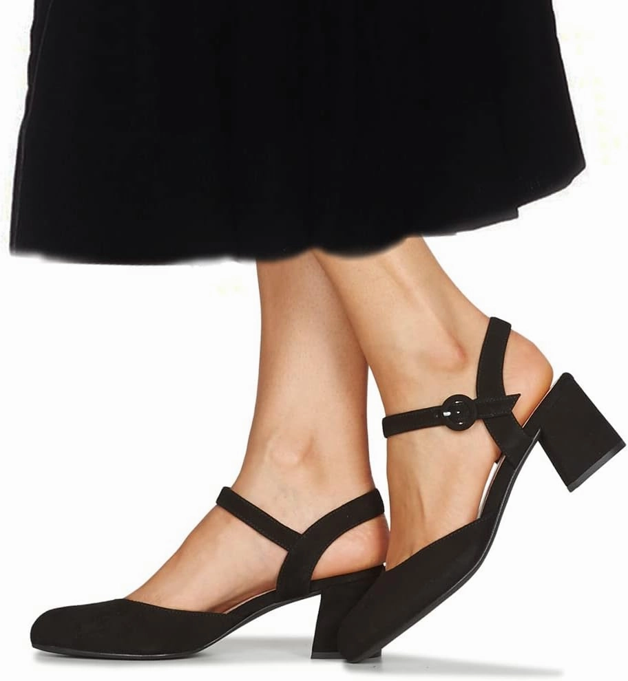 MOOMMO Women Slingback Low Chunky Heels Pumps Shoes Ankle Strap Closed Round Toe Dress Sandals Cutout Backless 2" Block Heel Dress Shoe Suede for Office Lady Wedding Party Comfortable Spring 4-11 M US
