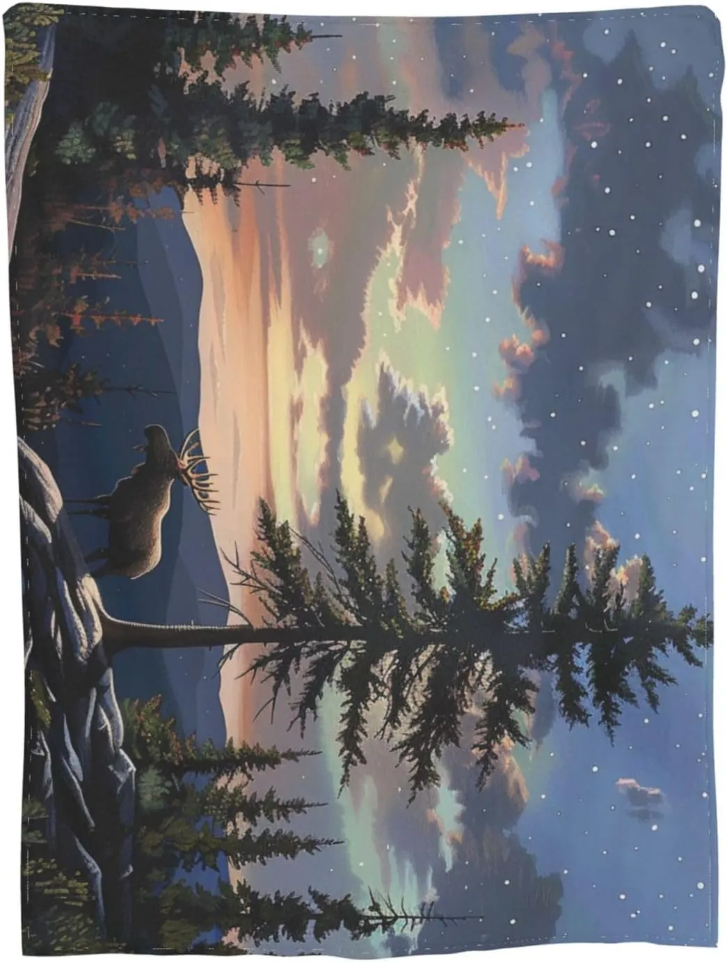 Moose Mountain Pine Tree Wilderness Printed Flannel Blanket 40x30 inches for Bed Couch Sofa Office, Anti-Pilling Warm Throw Blankets for All Seasons