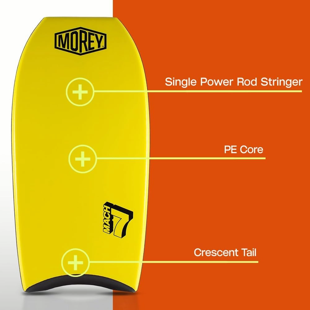 MOREY® Mach 7, Pro Bodyboard; Body Boards for Beach, Embedded Rod for Durability, Engineered with HDPE Slick Bottom for Speed (2025 Model)