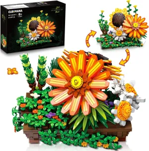 Mothers Day Flowers Building Sets for Adults, Sunflower Flower Art Botanical Collection for Woman Girls 8 , Sunflowers Pot Bouquet Plants Kits Home Decor Christmas Valentine