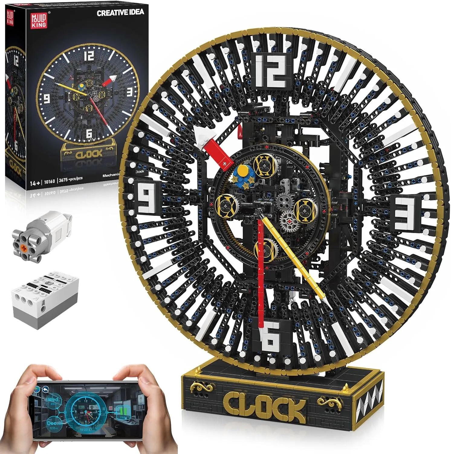 Mould King Cyberpunk Grand Clock Building Blocks Set, 3675  Pcs Real-Time Clock Model Kit with Mechanical Gears, App Control Electric Building Model Kit, Creative Gift Toys for Adults Kids