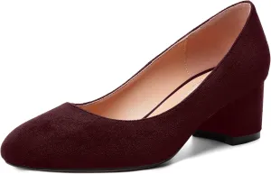MOVINSTEPS Womens Office Dress Suede Slip On Round Toe Chunky Low Heel Pumps Shoes 2 Inch