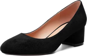 MOVINSTEPS Womens Office Dress Suede Slip On Round Toe Chunky Low Heel Pumps Shoes 2 Inch