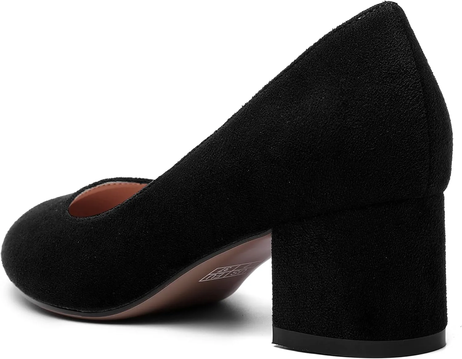 MOVINSTEPS Womens Office Dress Suede Slip On Round Toe Chunky Low Heel Pumps Shoes 2 Inch