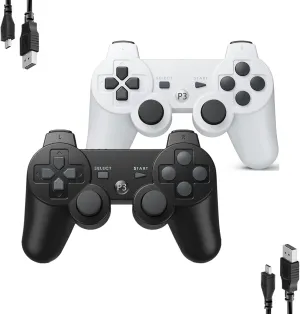 MOVONE wireless Controller for ps3 Rechargeable Game Wireless Controller 2 Pack with 2 Charging Cables, Compatible with Playstation3 (Black White)
