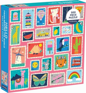 Mudpuppy Hello from Around The World 500 Piece Jigsaw Puzzle for Kids and Families, Family Puzzle with Colorful Worldwide Stamps, Great for Family Time, Promotes Problem-Solving, Multicolor