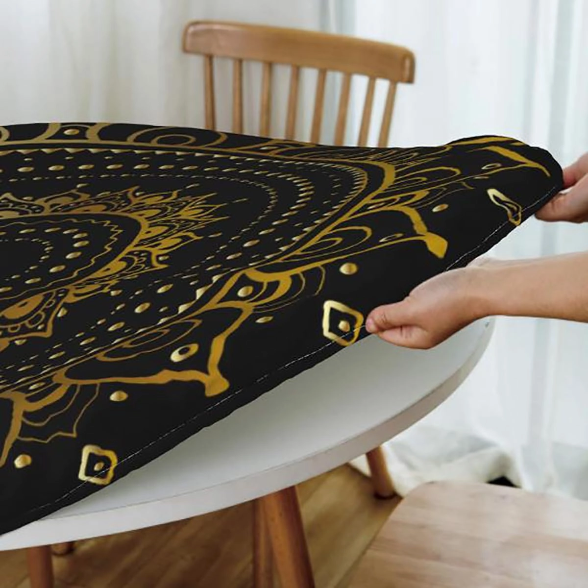 Multi Round Fitted Table Cloth Cover Elastic ​Edged Block Brick Like Geometric Round Tablecloth Tablecloths Elastic Fitted Indoor Outdoor Colorful Rainbow Color Fits up 45"-50" Diameter Tables
