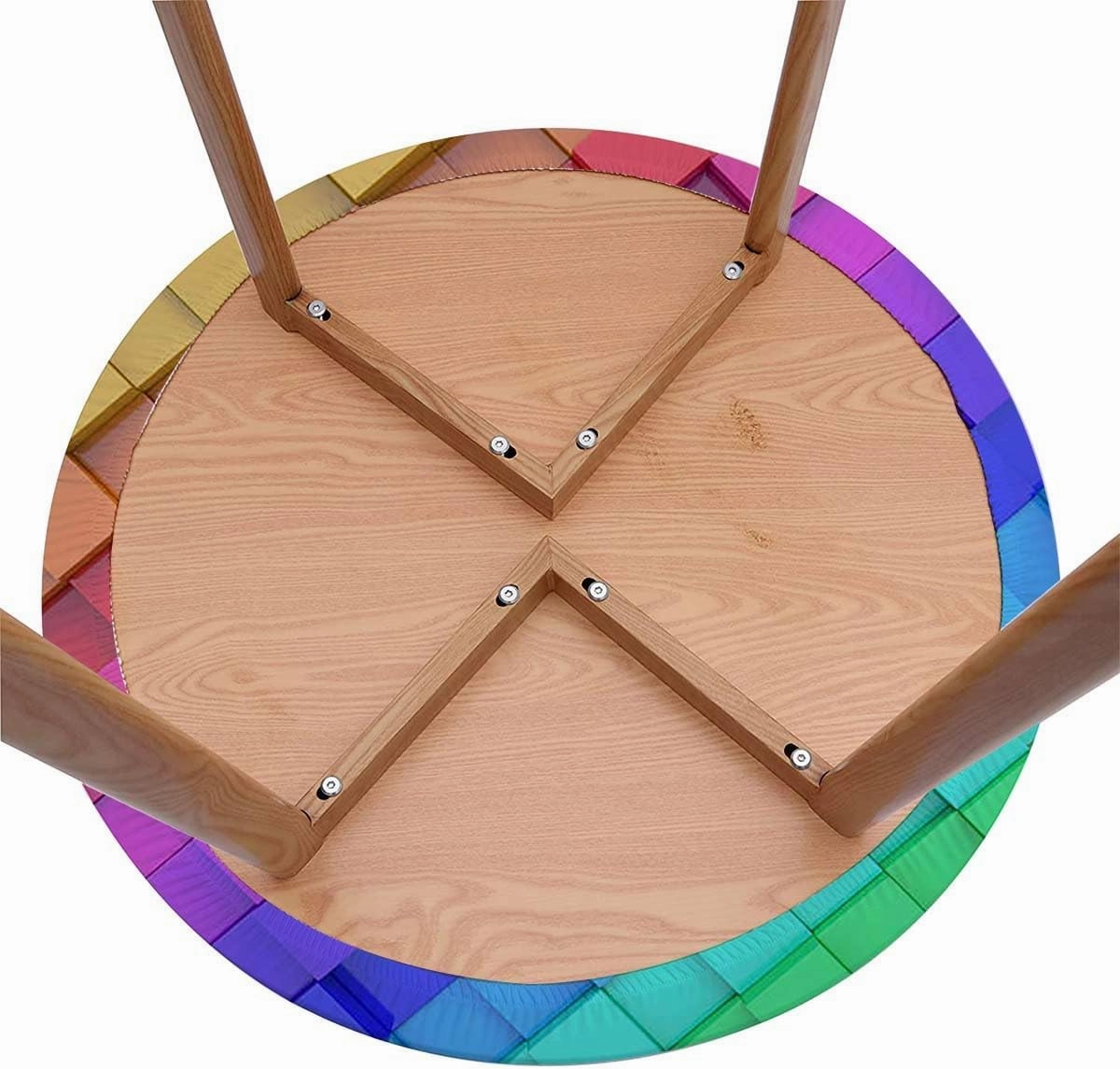 Multi Round Fitted Table Cloth Cover Elastic ​Edged Block Brick Like Geometric Round Tablecloth Tablecloths Elastic Fitted Indoor Outdoor Colorful Rainbow Color Fits up 45"-50" Diameter Tables