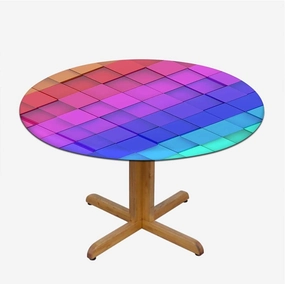 Multi Round Fitted Table Cloth Cover Elastic ​Edged Block Brick Like Geometric Round Tablecloth Tablecloths Elastic Fitted Indoor Outdoor Colorful Rainbow Color Fits up 45"-50" Diameter Tables
