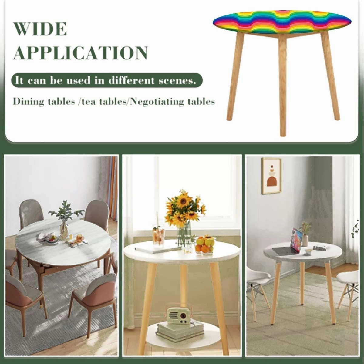 Multi Round Tablecloth with Elastic Edge Wavy Dimension Palette Stripes Soft-Touch Fitted Table Cloth, Waterproof Oil-Proof Table Cover Colorful Gradient Fit for 40"-43" Table