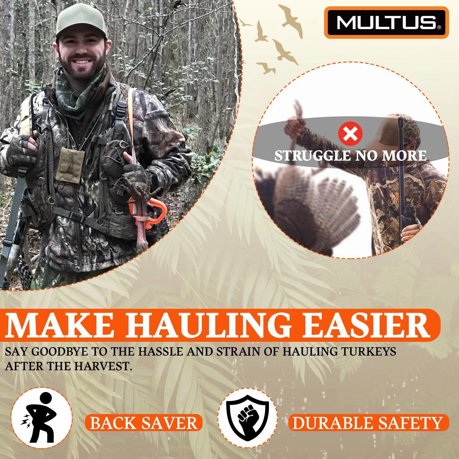 MULTUS Perfect Turkey Tote, Turkey Drag, Turkey Carrier, Turkey Hauler, Turkey Sling, Deer Drag, Carry by Hand or Hands Free