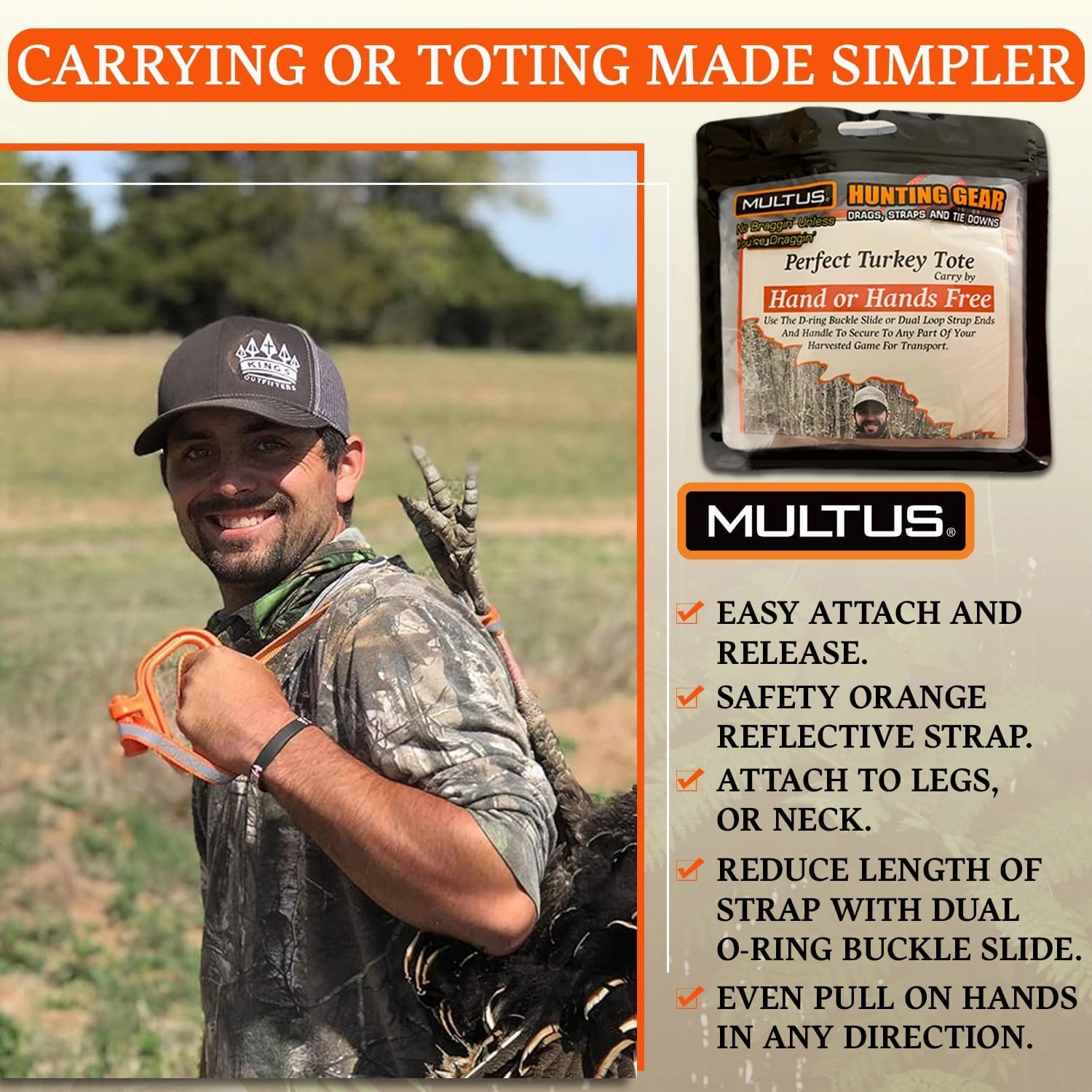 MULTUS Perfect Turkey Tote, Turkey Drag, Turkey Carrier, Turkey Hauler, Turkey Sling, Deer Drag, Carry by Hand or Hands Free