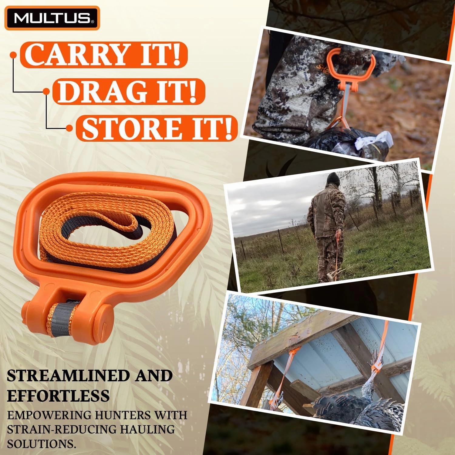 MULTUS Perfect Turkey Tote, Turkey Drag, Turkey Carrier, Turkey Hauler, Turkey Sling, Deer Drag, Carry by Hand or Hands Free