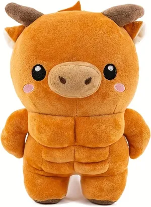 Muscle Cow Plush Toy 11.81 Inches - Funny Buff Cow Stuffed Animal Pillow, Soft Cute Cattle Plushie Doll Gift for Christmas Birthday Halloween Thanksgiving