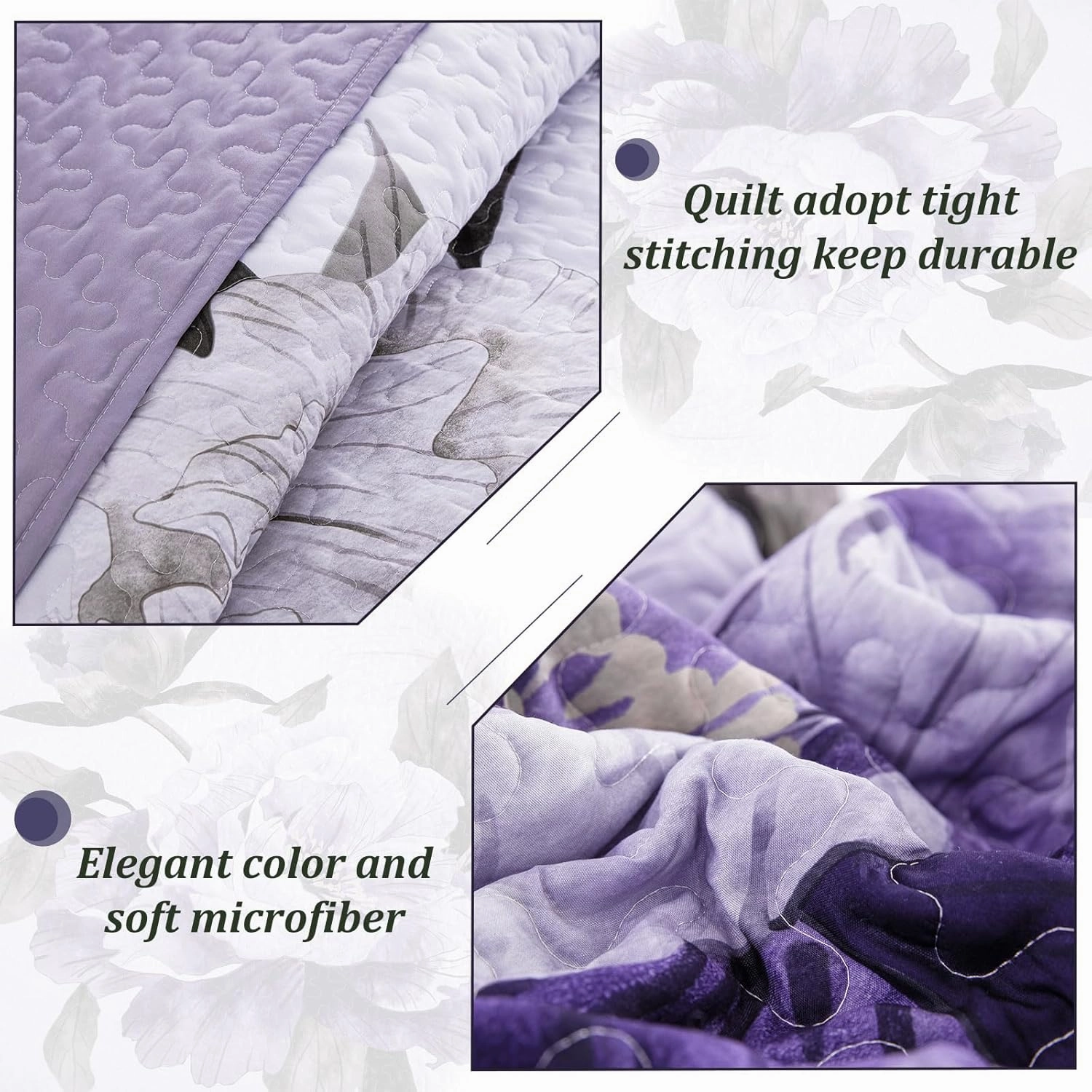 Mybedsoul Purple King Quilt 3 Pieces Boho Plaid Floral Quilts Set Patchwork Reversible Bedspread Coverlet Set Soft Microfiber Lightweight Bedding Set for All-Season(1 Quilt  2 Pillow Shams)