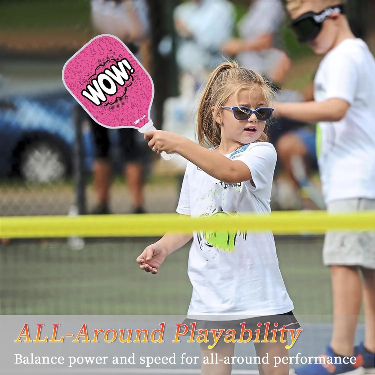 MYKUJA Kids Pickleball Paddles Set of 2 - Child Size Pickleball Set of 2 for Kids - Fiberglass Youth Pickle Ball Paddle Set with Bag - Pickleball Gifts for Children Under 12