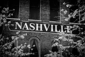 Nashville Sign (Waterfront) Black and White Photograph (RQ0A4972)