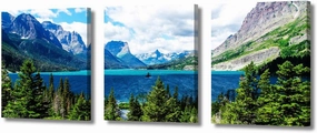 National Park Landscape Posters for Bedroom Island Wall Art Canvas Print St. Mary's Lake Around Mountain in Glacier Canvas Wall Art for Living Room Modern Painting 3 Piece, 36" Wx16 H