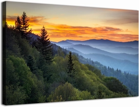 Nature Wall Art Canvas Smoky Mountains Landscape Wall Decor for Living Room Forest Scenery Picture Kitchen Sunrise National Park Posters Tennessee Scenic Painting Artwork Office Home Decoration 16x24”