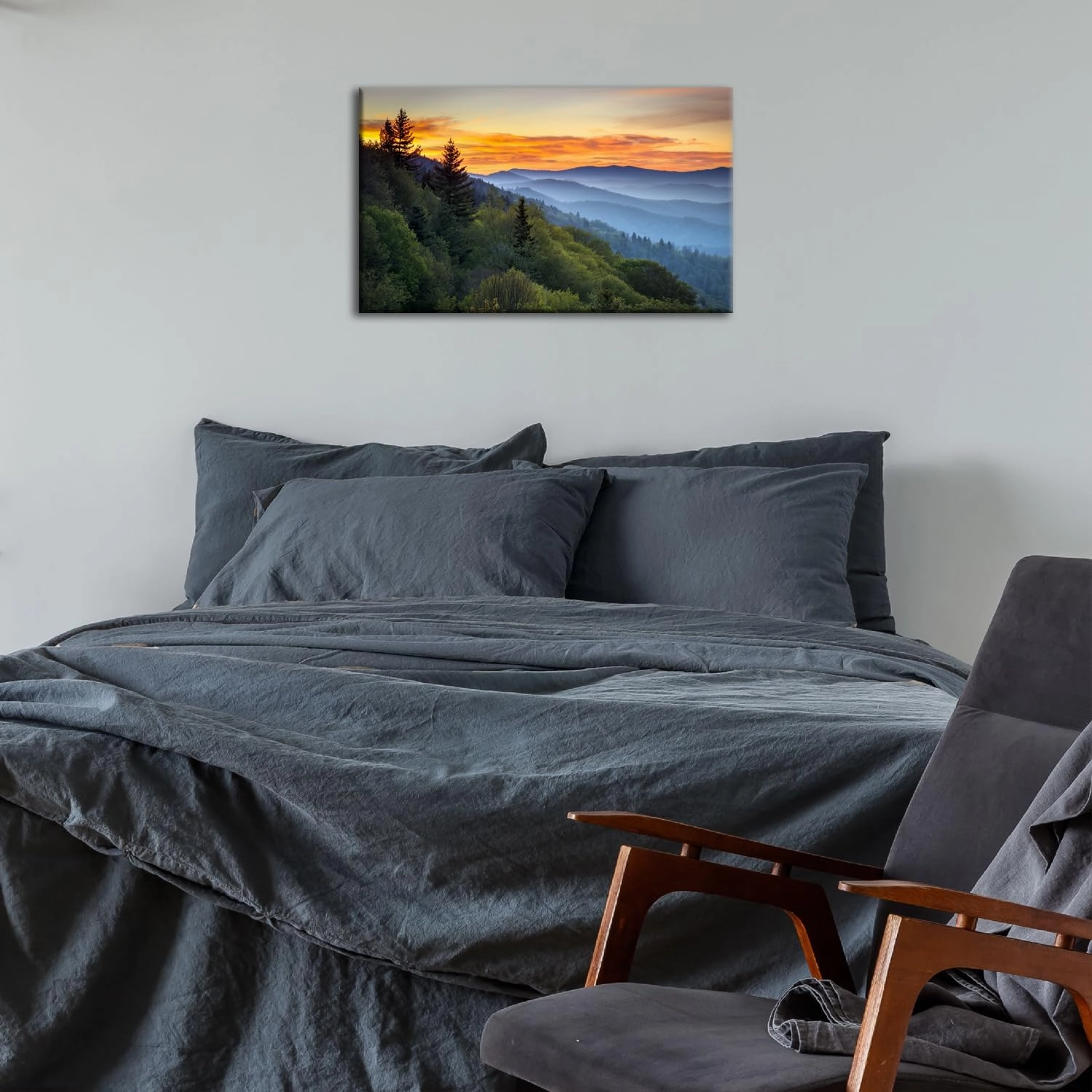 Nature Wall Art Canvas Smoky Mountains Landscape Wall Decor for Living Room Forest Scenery Picture Kitchen Sunrise National Park Posters Tennessee Scenic Painting Artwork Office Home Decoration 16x24”