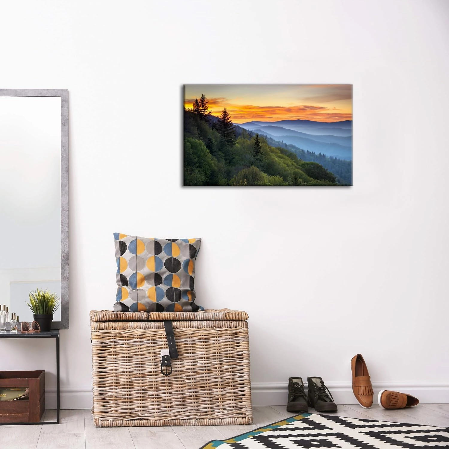 Nature Wall Art Canvas Smoky Mountains Landscape Wall Decor for Living Room Forest Scenery Picture Kitchen Sunrise National Park Posters Tennessee Scenic Painting Artwork Office Home Decoration 16x24”