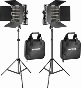 NEEWER 2 Pack Bi Color 660 LED Video Light and Stand Kit: (2) 3200-5600K CRI 96  Dimmable Light with U Bracket and Barndoor, (2) 75 inches Light Stand for Studio Photography, Video Recording (Black)