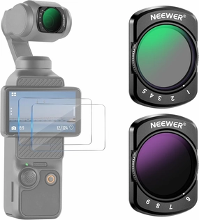 NEEWER Variable ND2-ND32 & ND64-ND512 Kit Compatible with DJI Osmo Pocket 3 Creator Combo Accessories, Limited Stops Neutral Density Filters, 2 Screen Protectors, Action Camera Accessories