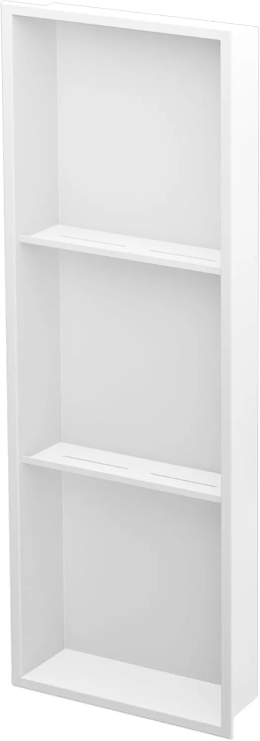 Neodrain 12X36 Inch Shower Niche, White 3-Tier Stainless Niche NO Tile Needed Recessed Niche Shower for Bathroom Storage, Waterproof Wall Niche