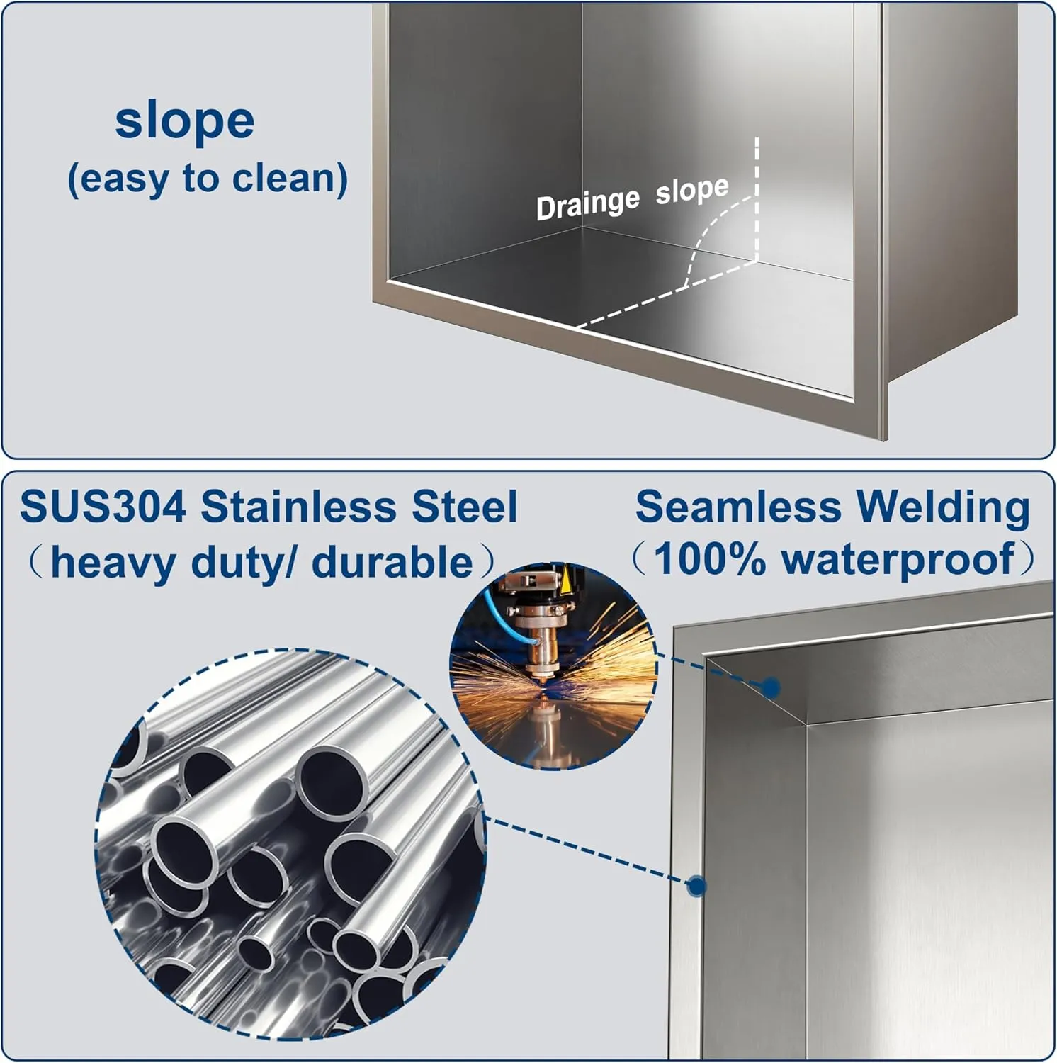 Neodrain No Tile Shower Niche, Stainless Steel Wall Niche 13.1"X25.1"(Inner Size 12"X24"), Two-Tier Bathroom Shelf Waterproof Cubby, NO Tile Needed Recessed Cabinet for Bathroom Storage