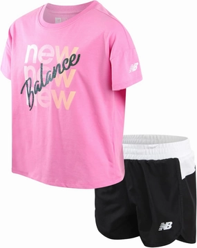 New Balance Girls Athletic Shorts Set - 2 Piece Active Short Sleeve Shirt and Running Shorts Girls' Activewear Set (7-16)