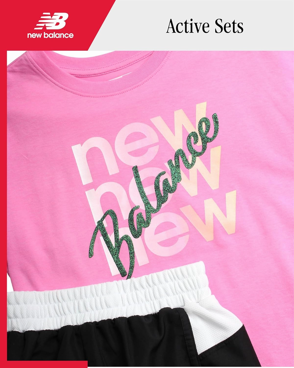 New Balance Girls Athletic Shorts Set - 2 Piece Active Short Sleeve Shirt and Running Shorts Girls' Activewear Set (7-16)