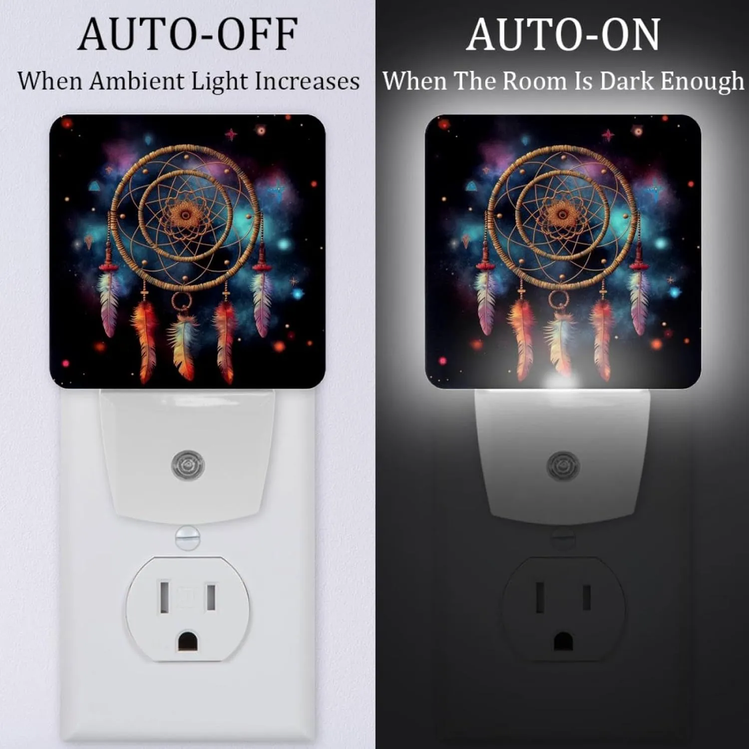 NEWzone Dream Catcher Galaxy Night Light for Kids 2 Pack, LED Plug into Wall Lights Dusk-to-Dawn Sensor, Nursery Nightlight for Kids Room, Bathroom, Bedroom Decor