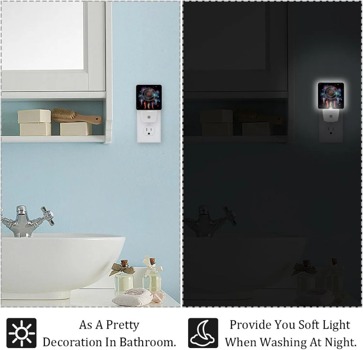 NEWzone Dream Catcher Galaxy Night Light for Kids 2 Pack, LED Plug into Wall Lights Dusk-to-Dawn Sensor, Nursery Nightlight for Kids Room, Bathroom, Bedroom Decor