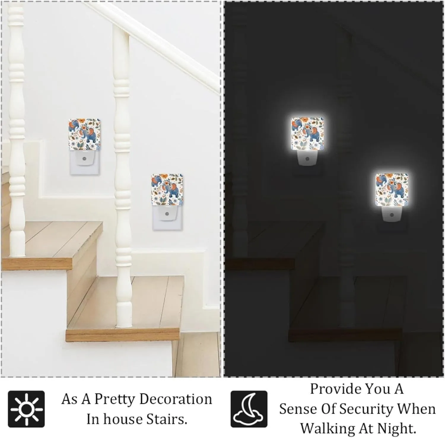NEWzone Elephants Floral Night Light Plug into Wall Decor 2 Pack, Decorative Night Light for Kids, Plug in Night Lights for Bedroom Living Room, Gift for Kids Adults