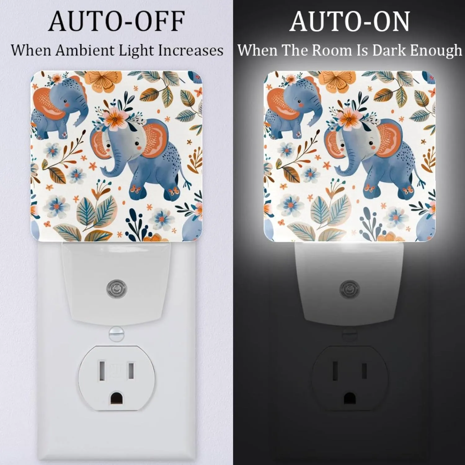 NEWzone Elephants Floral Night Light Plug into Wall Decor 2 Pack, Decorative Night Light for Kids, Plug in Night Lights for Bedroom Living Room, Gift for Kids Adults